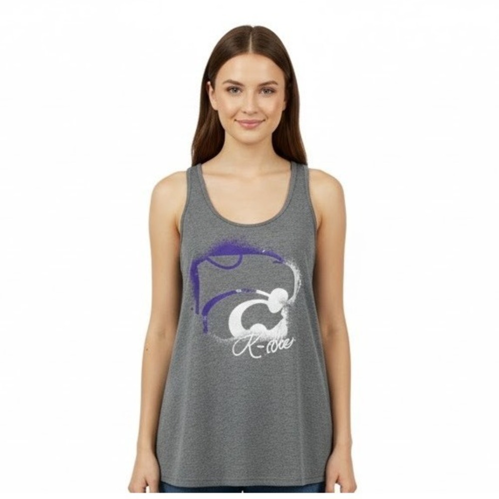 Champion Women's Small Grey Tank Top Racerback K-State Wildcats Distressed‎